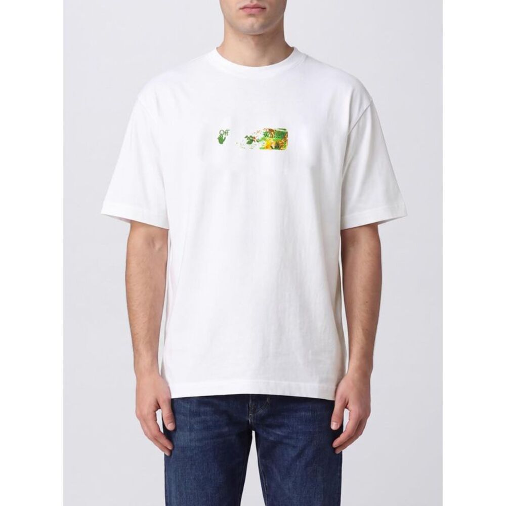 Off-White Men Off-White Cotton T-Shirt With Graphic Print And Dropped Shoulders